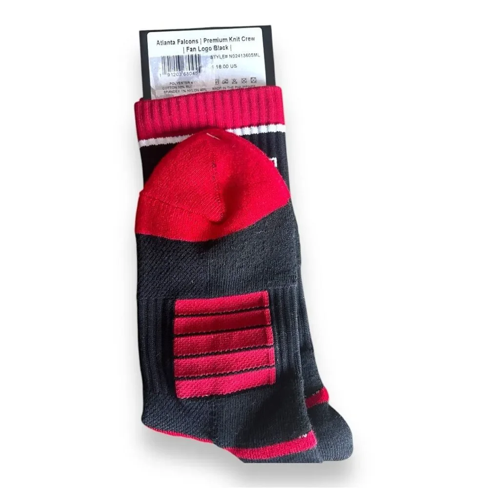 NWT Atlanta Falcons Rise Up Logo Crew Socks Black Size M/L  Men's 8-12 Fan Gear
